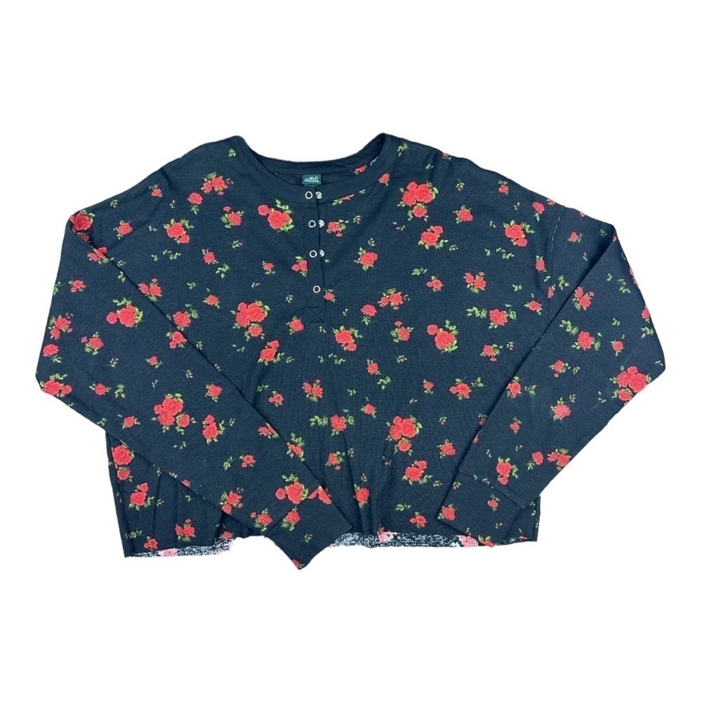 Wild Fable Cropped Henley Long Sleeve Shirt Size M